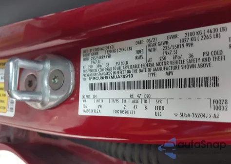 2021 Ford Escape Sel from USA, damaged, VIN 1FMCU9H97MUA30910